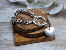 Silver Heart Charm Curb Chain