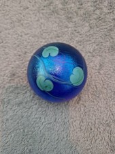 Heron Glass Lillypad Paperweight.  Small Round 7cm. Azure Blue