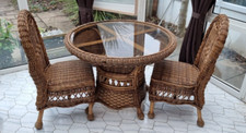 Wicker conservatory set table + 2 chairs