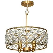 HOMCOM Ceiling Light with Adjustable Height Modern Crystal Chandelier Gold Tone