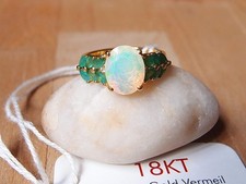 Welo Opal, Zambian Emerald and Zircon Ring 18K Gold plated Sterling Silver Sz M