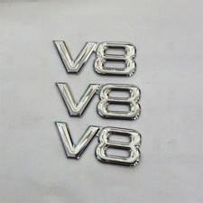 3x Silver V8 Chrome Small