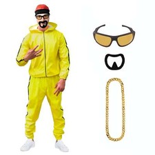 MENS 90'S RAPPER COSTUME YELLOW TRACKSUIT ALI GANGSTER MENS G ADULTS FANCY DRESS