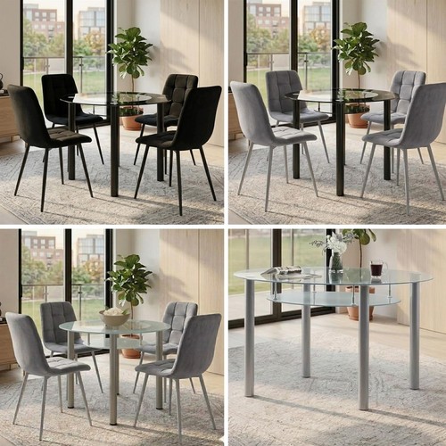 Round glass grey dining table - round,