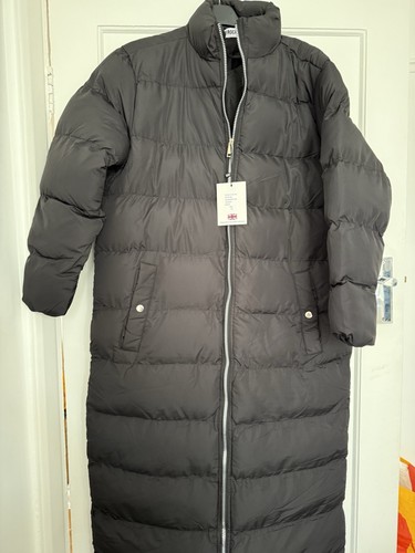 Ladies long black puffer - black, coat