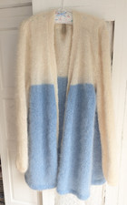 NEW hand knitted pale blue and white MOHAIR LONG SLEEVED  jacket Long cardigan
