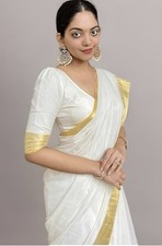 White Gold Saree Fabric Wedding Material Cotton mix Yoga ?☀️onam pongal kerela