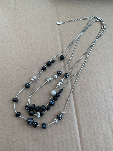 Silver tone black dotted beads - silver,