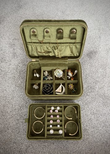 Olive velvet jewellery - box, &