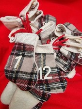 Christmas Stocking Advent Calendar Xmas Bunting line tartan fleece canvas