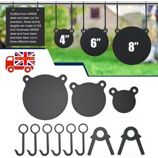 4"/6"/8" AR500 Hanging Targets Rifle Steel Shooting Set W/ 6 Hooks + 2 Brakets