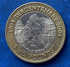 2004 Gibraltar 1704-2004 Tercentenary £2 Coin Circulated.