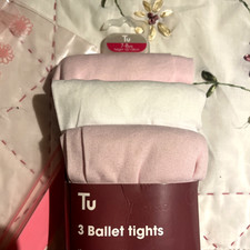 Tu Girls Ballet Tights 3 Pack Pink & White 60 Denier Dance School Costume