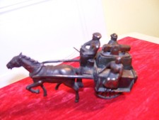 VINTAGE CAST SPELTER TABLE LIGHTER  HORSE DRAWN CART with POST WAR FIGURES