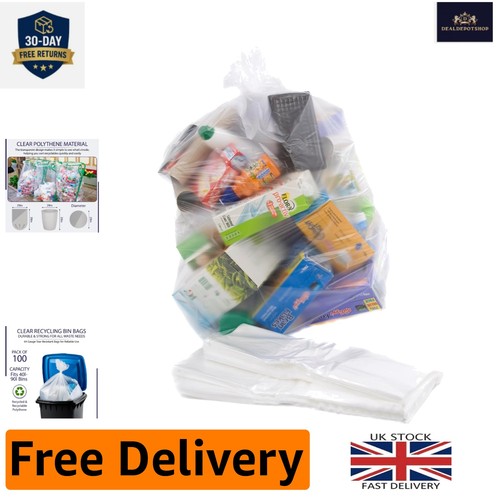 Spacious 90l clear bin bags - 90l,