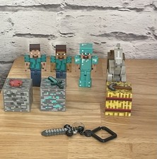 Bundle Of Minecraft Figures With Accessories Silver Sword Keyring