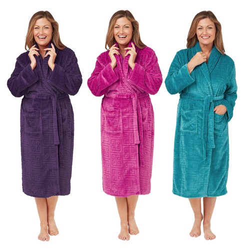 Ladies embossed fleece robe - embossed,