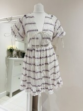 Topshop Tiered  Dress Size 8 White & Lilac Print Knee Length, Puff Sleeve