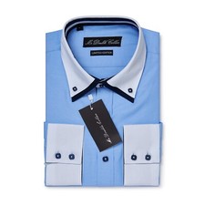 MENS WHITE SHIRT WITH BLACK COLLAR SMART CASUAL FORMAL LONGSLEEVE
