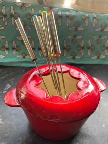 Red enamel cast iron - enamel, fondue