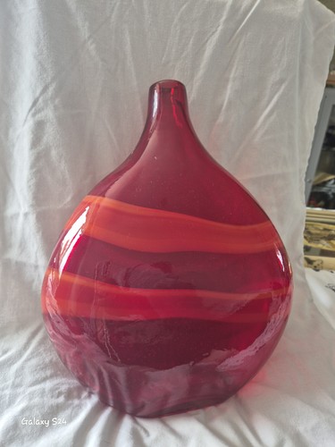 Vintage large red glass vase - vintage,