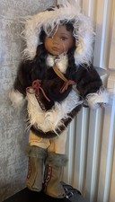 VINTAGE  LARGE 20" PORCELAIN DOLL NATIVE AMERICAN INDIAN DOLL VGC