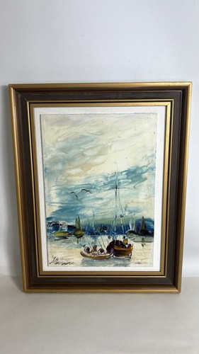 Vintage harbour oil - painting, /
