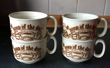 Vintage Retro  4 Churchill England Soup of the Day Mugs Beige Brown Vintage vgc
