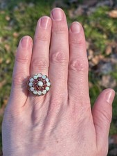 14ct Gold Ruby Opal Large Cluster Old 1960’s Vintage Flower Cocktail Ring BIG