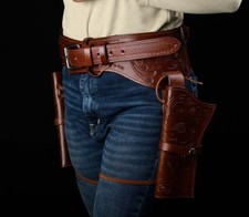 44/45CAL COWBOY STYLE SINGLE DROP RIG CALIBER WESTERN LEATHER GUN HOLSTER & BELT