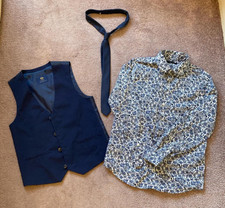 boys blue floral 3 piece suit shirt set