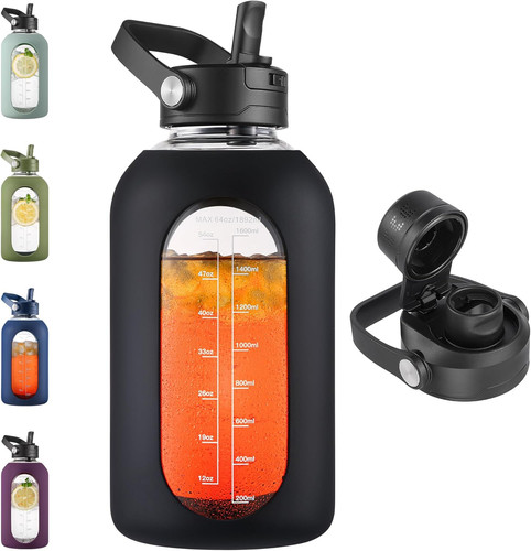 Glass water bottle with - 64,