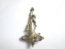 Vintage Silver Tone Metal Art Nouveau Lady Brooch Pin Kitsch Jewellery