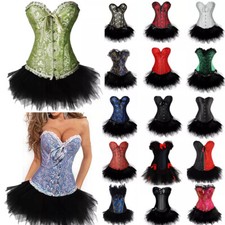 Black&Red Burlesque Bustier Can Can Tutu Fancy Dress Corset Costume Outfit UK