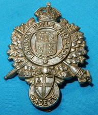 THE LONDON RIFLE BRIGADE CADETS BRITISH MILITARY CAP BADGE W/M SLIDER FIXING