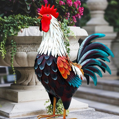 Metal rooster yard decor - rooster,