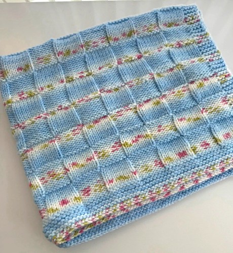 Hand knitted blue floral - , baby