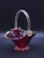 Murano Swirl Red Crystal Basket with Gold Specks with Label
