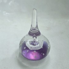 Studio Art Glass Paperweight - Ring Stand - Lace & Bubbles - Purple & White