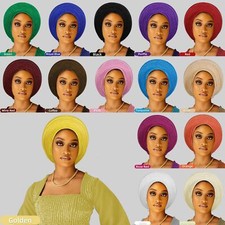 Women Pleated Turban Cap African Already Made Auto Gele Head Wraps Nigeria Party