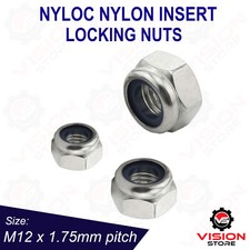M12 x 1.75MM PITCH NYLOC NYLOCK NYLON LOCK NUTS STEEL BRIGHT ZINC PLATED DIN 985
