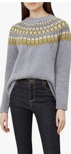NEW HOBBS WOOL ALPACA FAIRISLE JUMPER SWEATER GREY YELLOW Size Large RRP £145