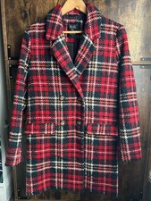 Womens Medicine Red Tartan Checked  buttoned JACKET COAT SIZE 8