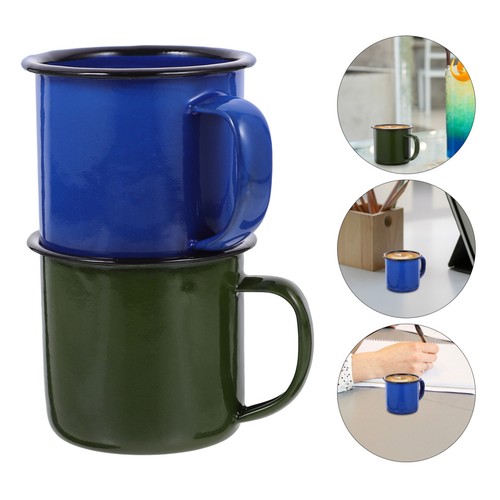 2pcs enamel water mugs - water, vintage