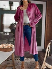 Womens Cardigan Coat Purple Pink Mix Velvet  Long  Open Front Jacket OXL  16