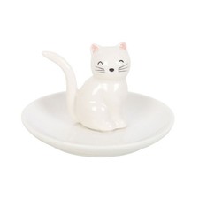 Ceramic White Cat Trinket Dish