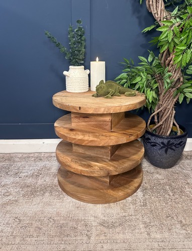 Round mango wood side table - round, |