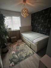 Double Beige Leather Bed Frame 4FT6 With 2 Drawers