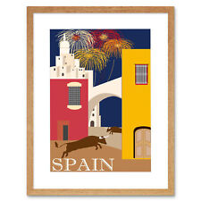 Travel Spain Pamplona Bull Run Fireworks Buildings Arch Art Print 12x16 Inch