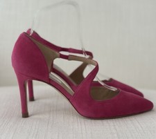 L K Bennett Suede Fuschia Cerise Pink Cross Strap Heels Size 37 USED Gently Worn